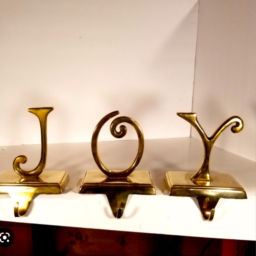 Pottery Barn “JOY” Stocking Holder Brass Gold Tone